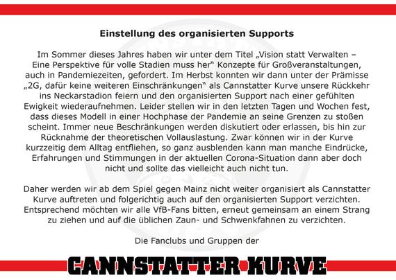 Einstellung des organisierten Supports beim VfB Stuttgart